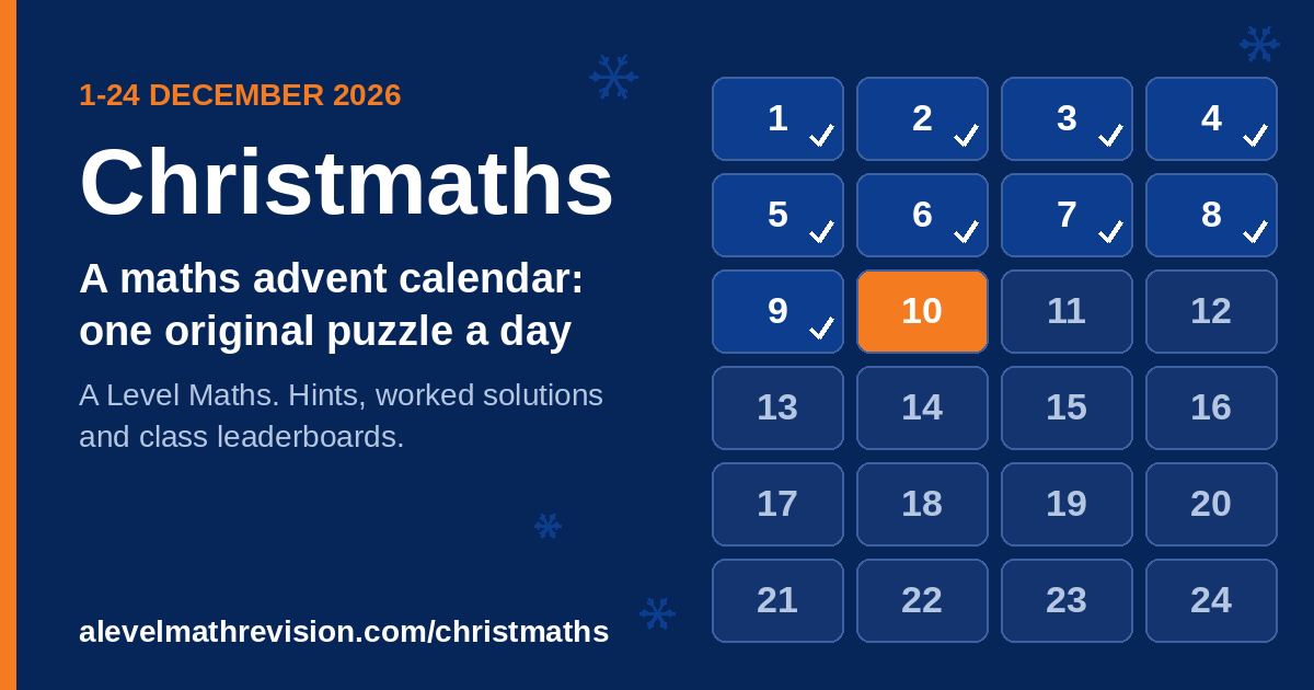 Christmaths maths advent calendar for A Level Maths: a grid of 24 numbered doors for 1 to 24 December 2026