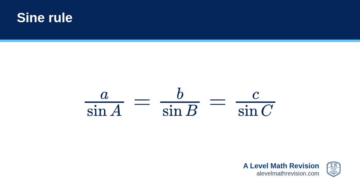Sine rule formula card: a/sin A = b/sin B = c/sin C. A Level Math Revision