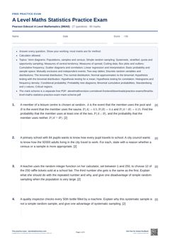 First page of the A Level Maths Statistics Practice Exam PDF
