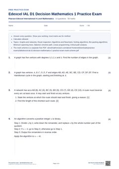 First page of the Edexcel IAL D1 Decision Mathematics 1 Practice Exam PDF