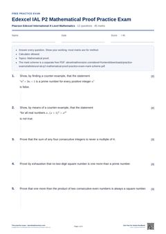 First page of the Edexcel IAL P2 Mathematical Proof Practice Exam PDF