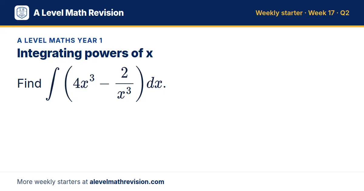 A Level Maths Year 1 starter question on Integrating powers of x: Find ∫ (4x³ - 2/(x³))dx.