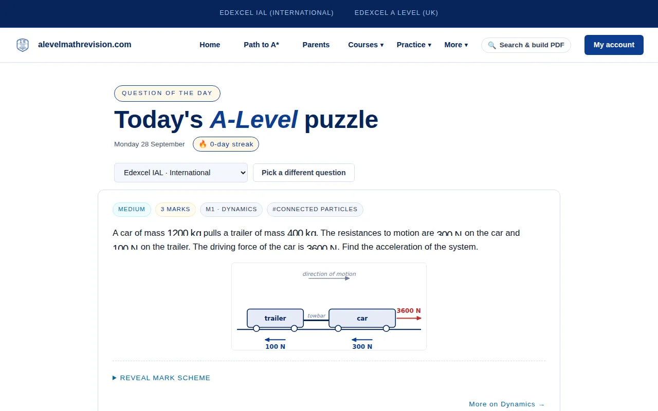 A Level Maths question of the day with answer options